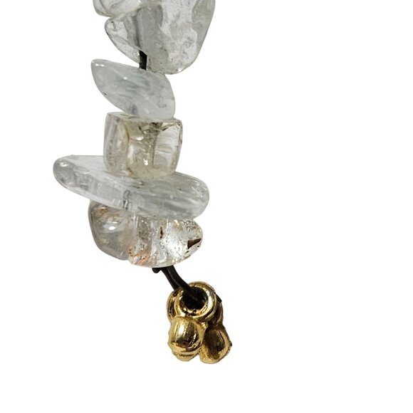 Elegant Handcrafted Quartz Chip Gold Tone Leaf Dangle Earrings Boho Jewelry - Picture 3 of 4